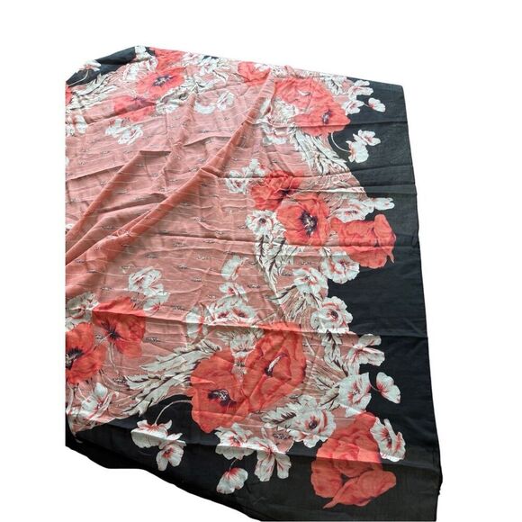 NWT Ann Taylor Womens Black Red Floral Silk Blend Sheer Lightweight Scarf - Picture 8 of 11